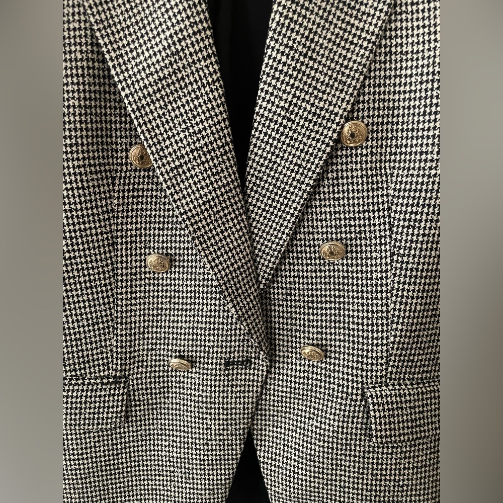 Zara Houndstooth Blazer with Gold Buttons